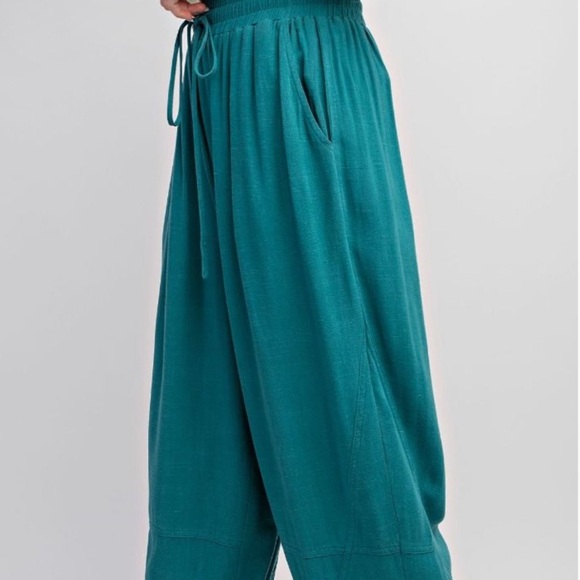 💕 Easel LinenTeal Women's Relaxed Fit Pants - Picture 5 of 6